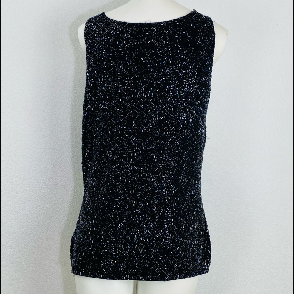 CLASSIQUES ENTIER BLACK FORMAL HAND BEADED MERINO WOOL KNIT TOP EXQUISITE